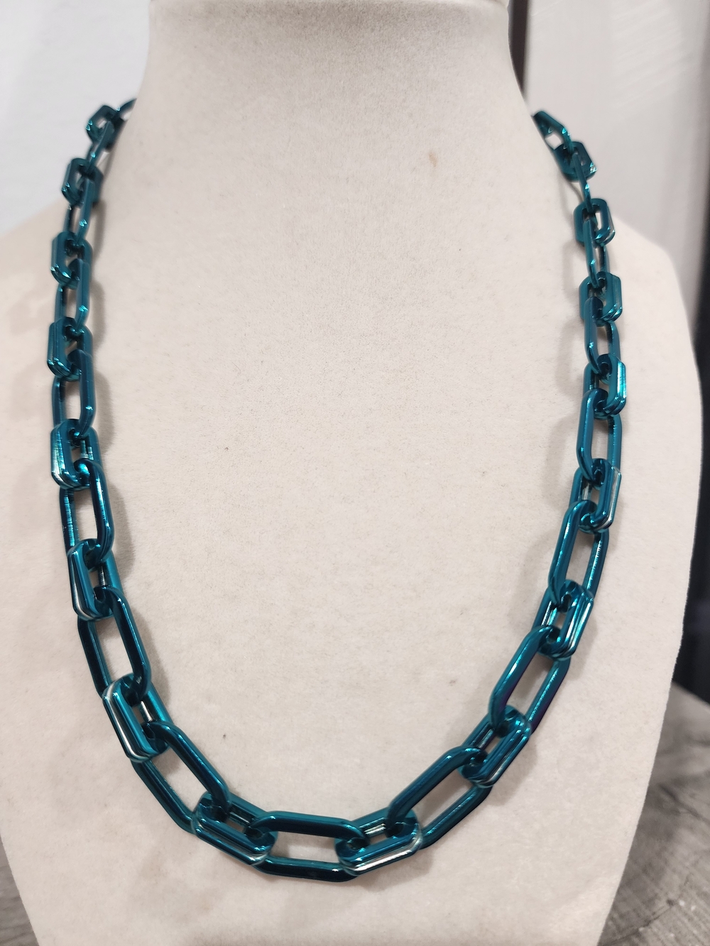 Teal Chain Link Necklace Magnetic Closure - Alexa Rae